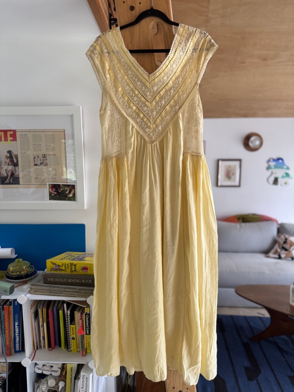 Zara Women Embroidered Pleated Yellow Dress (M) - Picture 7 of 13